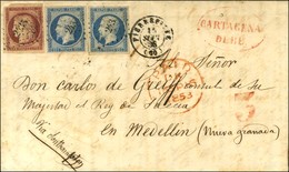 PC 2435 / N° 6 + 10 (2) Càd PIERREFITTE (60) Sur Lettre Adressée à Medellin (Nueva Granada). Au Recto, Cachet Rouge CART - 1852 Louis-Napoleon