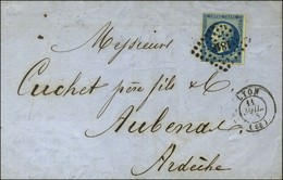 PC 1818 / N° 14 Bleu Sur Vert Percé En Ligne Càd T 15 LYON (68). 1855. - TB / SUP. - 1853-1860 Napoléon III