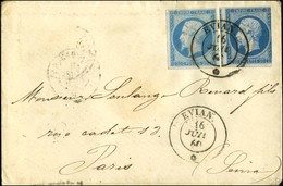 Càd Sarde EVIAN * / N° 14 + N° 14a (bleu Foncé) (def). 1860. Très Belle Combinaison Sur Lettre En Double Port. - SUP. -  - 1853-1860 Napoléon III