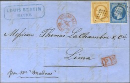 PC 1495 / N° 13 + 14 Càd Rouge BUREAU MARITIME / HAVRE Sur Lettre Au Tarif Des Bateaux à Vapeur Pour Lima. 1859. - SUP. - 1853-1860 Napoléon III