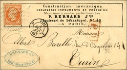 Rouleau De Pointillés / N° 23 Càd PARIS (60) Sur Lettre Pour Turin Avec Bel En-tête Imprimé D'horlogerie. 1863. - SUP. - 1862 Napoléon III