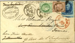 USA 5 Cents Bleu Obl Sur Lettre Pour Paris Réexpédiée à L'aide D'un N° 53 + 54 Obl Càd PARIS / RUE D'ANTIN. 1876. - TB / - 1871-1875 Ceres