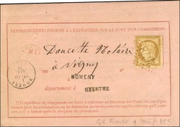 GC Rougeâtre 2678 / N° 59 Càd T 16 NOMENY (52) Sur Avis De Réception. Exceptionnelle Combinaison Avec Tarif à 15c. 1871. - 1871-1875 Cérès