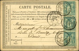 Càd T 18 VILLERS-COTTERET / N / N° 64 Bande De 3 Sur CP Pour Paris. 1876. - SUP. - 1876-1878 Sage (Type I)