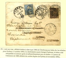 Càd CHERBOURG / N° 97 Sur Lettre Pour Sidney. Le Destinataire Ayant Changé D'adresse, La Lettre A été Réexpédiée à Lismo - 1876-1878 Sage (Type I)