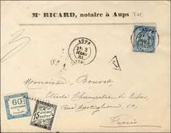 Càd T 17 AUPS (78) / N° 90 Sur Lettre 3 Ports Insuffisamment Affranchie Taxée 75c. Taxe N° 8 + 16 Obl. Triangle à Paris. - 1859-1959 Cartas & Documentos