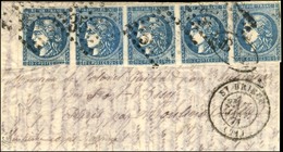 GC 3533 / N° 45 Bleu Foncé Bande De 5 + BM Càd T 17 ST BRIEUC (21) 7 JANV. 71 Sur Boule De Moulins Avec Texte Daté De Po - Guerra De 1870
