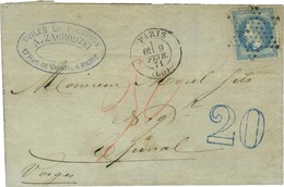 Etoile / N° 29 Càd PARIS (60) 9 FEVR. 71 Sur Lettre Pour Epinal, Taxt 20 DT Bleue + Taxe 30 Au Crayon Rouge. - TB / SUP. - Guerra De 1870