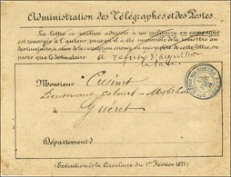 Càd Bleu Don DEPle DES POSTES / CREUSE 13 FEVR. 71 Sur Rarissime Enveloppe Imprimée De L'administration Des Télégraphes  - Guerra De 1870