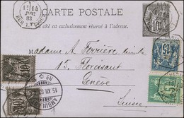 Càd Octo De Lev Ex PARIS / RUE TAITBOUT 1E / Entier 10c + N° 75 + 89 (2) + 90 Sur Lettre Pour Genève (Suisse). 1883. Exc - Otros & Sin Clasificación