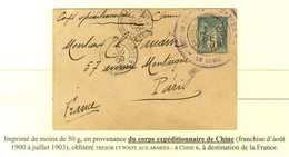 Càd 6 TRESOR Et POSTES Aux ARMEES 6 / CHINE / Entier 5c Pour Paris. Au Recto Grand Cachet Administratif Violet. 1900. -  - Sellos De La Armada (antes De 1900)