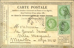 GC 5005 / N° 53 Paire + 1 Ex Vert Jaune Càd ALGER Sur CP Pour Menton. 1876. - TB. - Andere & Zonder Classificatie