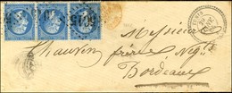 GC 5015 (Bone) / N° 22 Bande De 3 Càd TUNIS / *. Au Recto, Càd TUNIS PAR BONE / ALGERIE. 1865. - TB. - Maritime Post