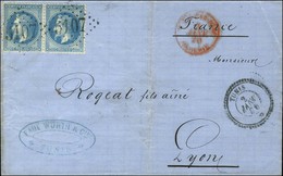 GC 5107 / N° 29 Paire Càd T 22 TUNIS / * Sur Lettre Pour Lyon. Au Recto, Càd Rouge TUNIS PAR BONE / ALGERIE. 1870. - TB  - Correo Marítimo