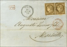 GC 5107 / N° 56 Paire Càd T 22 TUNIS / * Sur Lettre Pour Marseille. Au Recto, Càd Rouge TUNIS PAR BONE / ALGERIE. 1873.  - Maritime Post