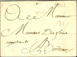 Lettre Avec Texte Daté '' St Pierre Le 21 Février 1746 '' Pour Bordeaux, Au Recto MP D'entrée BREST. Très Bon Texte Mili - Correo Marítimo