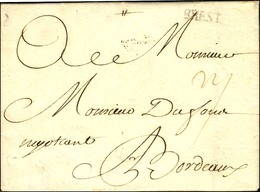 Lettre Avec Texte Daté '' St Pierre Le 21 Février 1746 '' Pour Bordeaux, Au Recto MP D'entrée BREST. Très Bon Texte Mili - Maritieme Post