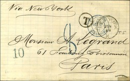 Lettre Datée De La Havane Le 13 Janvier 1877 Pour Paris Acheminée Jusqu'à New York. Au Recto, Càd NEW YORK Taxe Tampon 1 - Correo Marítimo