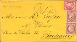 Ancre / N° 54 Paire Verticale + 57 (pd) Càd Octo CUBA * Sur Lettre Pour Bordeaux. 1874. - TB / SUP. - R. - Correo Marítimo