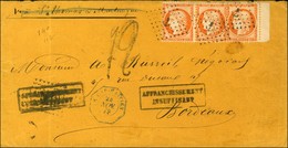 Ancre / N° 38 Bande De 3 Bdf Càd Octo Bleu LE CAP-HAITIEN Sur Lettre Insuffisamment Affranchie Pour Bordeaux, Taxe Tampo - Correo Marítimo