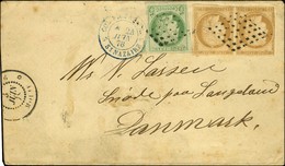 Losange / CG N° 17 + 19 Paire (1 Ex Def) Càd GUADELOUPE / MOULE Sur Lettre Pour Le Danemark. Au Recto, Cachet Bleu D'ent - Correo Marítimo