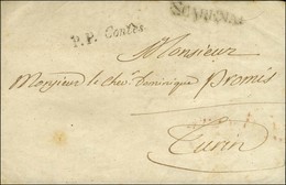 Cursive Contes P.P. Sur Lettre Pour Turin. Au Recto, MP De Passage SCARENA 21 4 49. - TB / SUP. - R. - Otros & Sin Clasificación