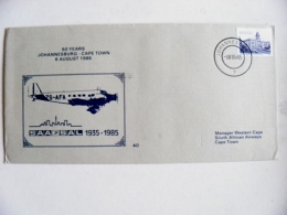 Cover South Africa RSA 1985 Johannesburg First Flight Cape Town Plane Avion Airplane - Covers & Documents