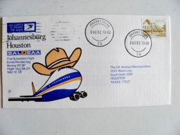 Cover South Africa RSA 1982 Johannesburg First Flight Houston Boeing 747 Plane Avion Airplane - Brieven En Documenten