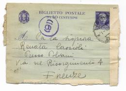 BIGLIETTO POSTALE DA 50 CENTESIMI 1943 - Storia Postale