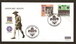 MALTA  -EUROPA  2007-" A CENTENARY SCOUT -EUROPA-CEPT"- FDC De La SERIE De 2 V. - 2007