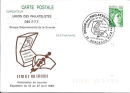 UPTT GIRONDE - Indexation Et Tri électronique - Automation Du Courrier, Du 18 Au 27 Avril 1980 - Cartes Postales Repiquages (avant 1995)