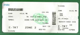 DUBAI, UAE To MUMBAI, INDIA - Boarding Card / Pass For JET AIRWAYS Issued By DNATA - Travel Ticket, Immigration Seal ... - Mundo