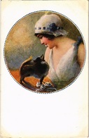 CPA Illustrateur : MONESTIER C. : ( Femme Et Son Chien En Médaillon ) - Monestier, C.