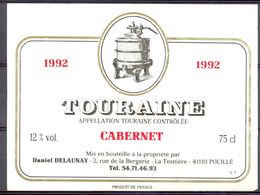 722 - Touraine 1992 Cabernet - Daniel Delaunay La Tesnière - 41110 Pouillé - Vino Tinto