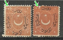 Turkey; 1873 Duloz Stamp 2 K. "Stains On The Left Upper Corner" - Unused Stamps