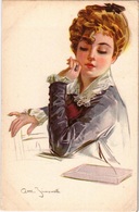 CPA  Artist Illustrateur Signed GIOMETTI  Glamour Lady  N° 218-5  Femme Élégante Songeuse Devant Une Lettre - Bompard, S.