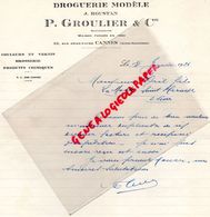 06- CANNES- RARE LETTRE MANUSCRITE SIGNEE P. GROULIER-DROGUERIE MODELE J. ROUSTAN-35 RUE FELIX FAURE- 1926 - Droguerie & Parfumerie