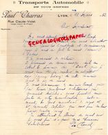 69- LYON- RARE LETTRE MANUSCRITE SIGNEE PAUL CHARRAS- RUE CLAUDE VIOLET -1932 - Verkehr & Transport