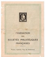 FEDERATION Des SOCIETES PHILATELIQUES  FRANCAISES 1942 - Ohne Zuordnung