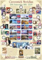 Great Britain 2009, Greenwich Meridian, Clocks, Che Guevara, Egiptology, Elephant, Cap. Cook, Bridge, Polar Explorators, - Smilers Sheets