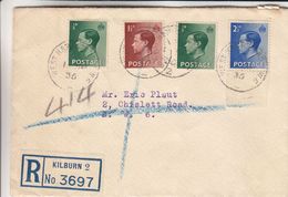 Grande Bretagne - Lettre Recom FDC De 1936 - Oblit West Hampstead - Vignette Recom Kilburn - Valeur 150 Euros - Storia Postale