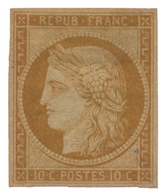 4 N°1f* 10 C. Bistre Clair. Réimpression 1862. Léger Pli Transversal, Signé Calves - Sonstige & Ohne Zuordnung