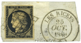 9 N°3 Obl. TB 20 C. Noir Sur Jaune Sur Fragment Avec Différents Types De Cachet (12/15, Cursive…). - Autres & Non Classés