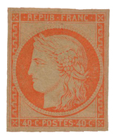 21 N°5g* 40 C. Orange. Réimpression 1862. Charnière Légère, Certificat Scheller - Autres & Non Classés