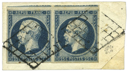 35 N°10 Obl. TB 25 C. Bleu Sur Fragment. Paire Horizontale, Oblitération Losange. - Sonstige & Ohne Zuordnung