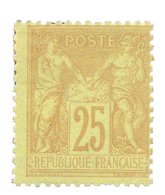 212 N°92* 25 C. Bistre S. Jaune. Une Dent Courte Et Fort Décentrage. - Autres & Non Classés