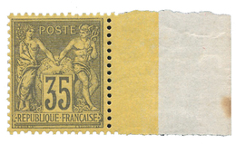 216 N°93* 35 C. Violet-noir S. Jaune. Très Bon Centrage, Bord De Feuille Et 1 Dent Courte. - Autres & Non Classés