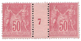 225 N°98** 50 C. Rose Type II En Paire Millésimée 1897. Dents Courtes. - Autres & Non Classés