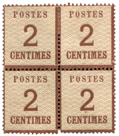 292 Alsace Lorraine N°2 **/* 2 C. Brun-rouge En Bloc De 4 (2 Ex* Et 2 Ex**). Rare - Sonstige & Ohne Zuordnung