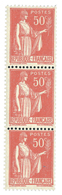 387 N°283d**, (Roulette N°32**) Type Paix 50 C. Rose-rouge. Bande De 3. Rare. - Autres & Non Classés